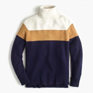 J. Crew Colorblock Turtleneck Sweater - Cream, Tan, and Navy